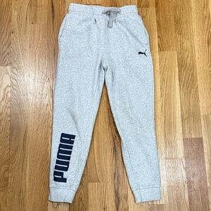 Puma Kids Light Gray Sweatpants with Navy Logo